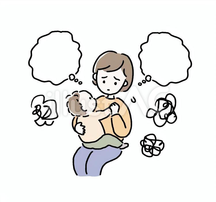 悩むお母さん お母さん,赤ちゃん,育児のイラスト素材