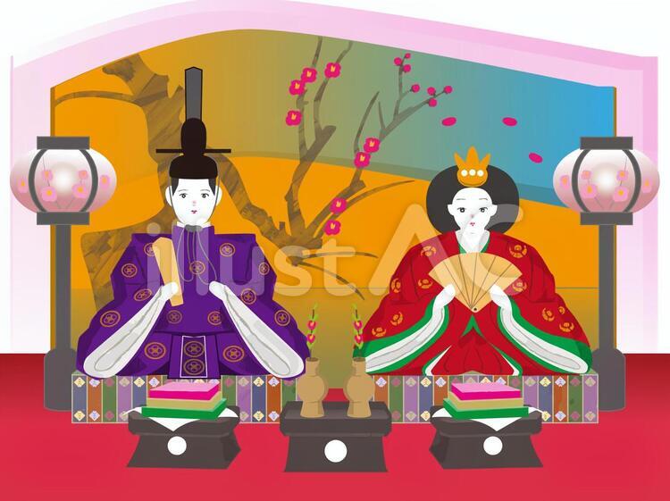 ひな祭り　3月　行事 ひな祭り,お雛様,お内裏様のイラスト素材