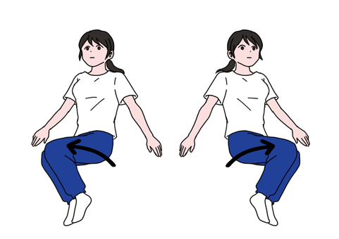 腰の体操　寝ながら膝倒し（矢印背景あり） 自主トレ,体操,運動,自主トレーニング,リハビリ,リハビリテーション,健康,介護予防,エクササイズ,ストレッチのイラスト素材