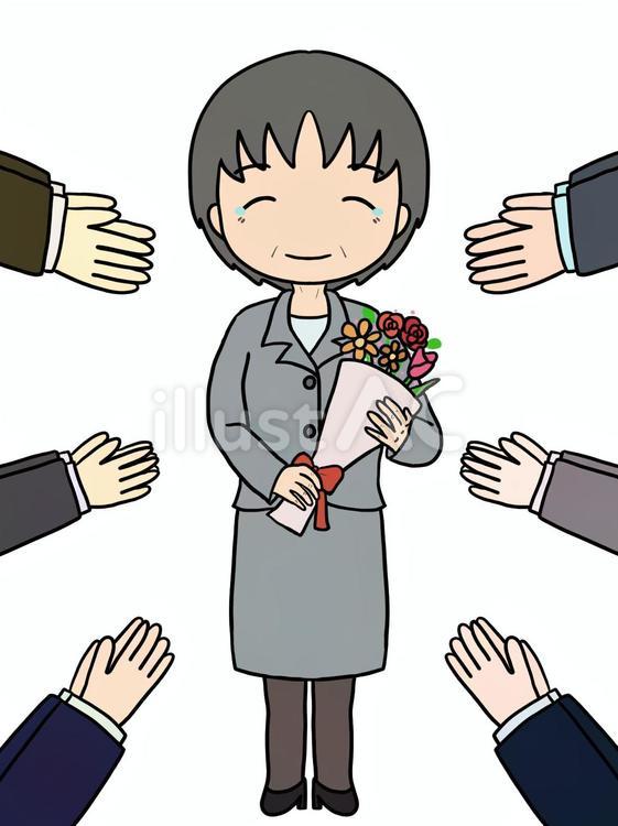 【周りあり】花束を持つ女性2（笑顔+涙） 花束,全身,仕事のイラスト素材