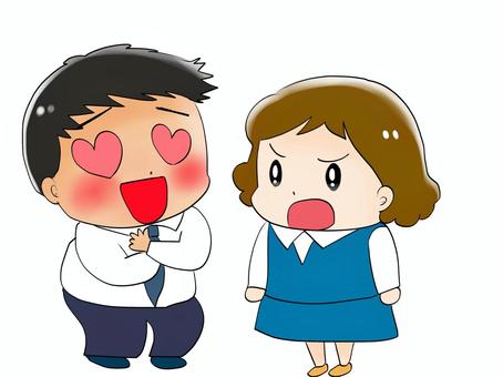 A man with heart-shaped eyes and an angry woman, male, female, heart, JPG and PNG