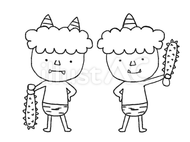 かわいい鬼の塗り絵 鬼,節分,塗り絵のイラスト素材