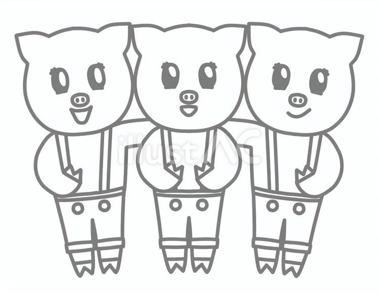 3匹の子ぶたくん　グレー線 三匹の子ぶた,子ぶた,豚のイラスト素材