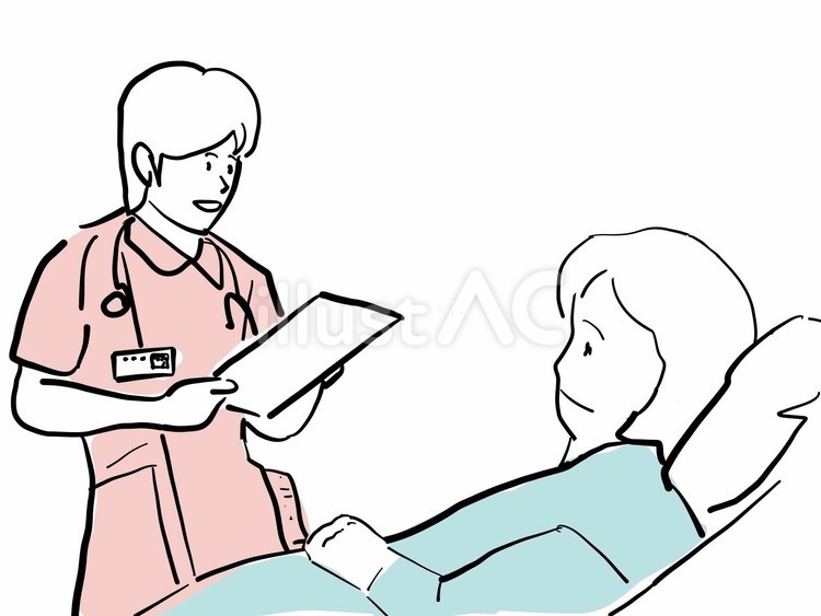 看護師と患者が病室で会話 看護師,患者,病室のイラスト素材