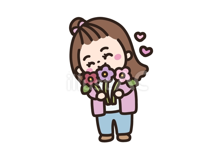 お花を持った女の子 花,花束,人物のイラスト素材