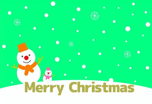 雪だるまのクリスマスカード 冬,背景,雪だるま,親子,クリスマス,雪,結晶,ポストカード,横,メッセージカードのイラスト素材