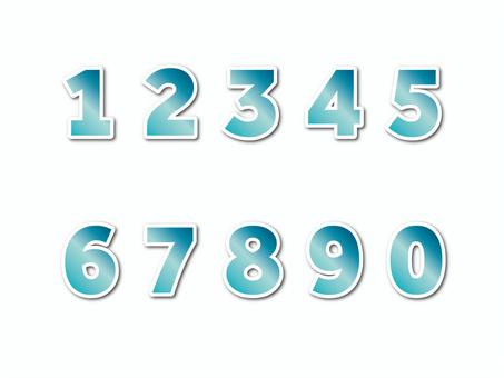 数字（白縁・影付）02-02 数字,ナンバー,番号,水色,縁,影,グラデーション,セット,アイコンのイラスト素材