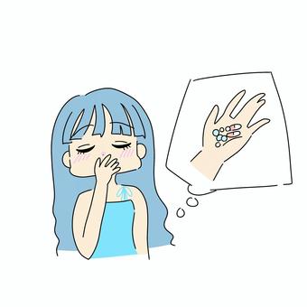 服薬 サプリメント,服薬,女の子,手書き風,飲む,部屋着,ルームウェア,おうち時間,美容,健康のイラスト素材