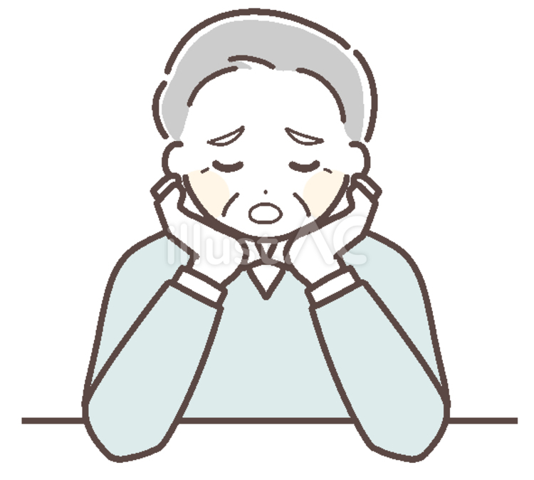 ため息をつく疲れた顔の年配男性 疲れ,疲労,悩むのイラスト素材