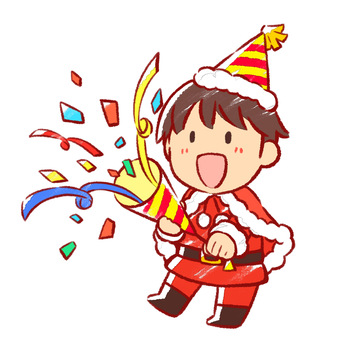クリスマスパーティー素材(男の子) クリスマス,パーティ,イベント,冬,12月,クラッカー,パーティ帽子,行事,挿絵,カットイラストのイラスト素材