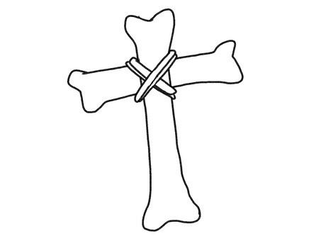 骨十字架線画 骨十字架線画 十字架,クロス,手描き,ホラー,骨,宗教,アイコン,線画,黒,背景透過のイラスト素材