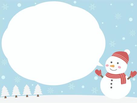 冬の雪だるま背景・吹き出し 冬,雪だるま,フレーム,背景,クリスマス,雪,吹き出し,空,コピースペース,イベントのイラスト素材