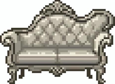 ドット絵の白のアンティークソファです。 ドット絵,アンティーク,ソファ,シンプル,クラシック,レトロ,ヴィンテージ,チェスターフィールド,エレガント,クッションのイラスト素材