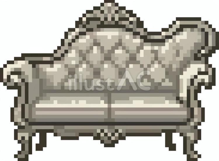ドット絵の白のアンティークソファです。 ドット絵,アンティーク,ソファのイラスト素材