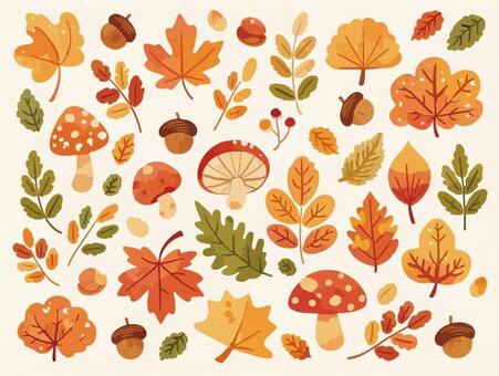 紅葉の木々たち 秋,紅葉,落ち葉,手描き,水彩,装飾,背景,葉っぱ,枯れ葉,木の実のイラスト素材