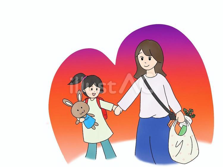 母子家庭　帰り道 ひとり親,母子家庭,シングルマザーのイラスト素材
