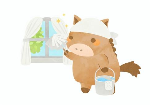 大掃除をしているかわいいお馬さん 大掃除をしているかわいいお馬さん 2026年,馬,動物,干支,大掃除,清掃,掃除,綺麗,窓,雑巾のイラスト素材