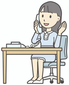  ワンピースお嬢様-405-全身 電話,お嬢様,女性,女の子,オシャレ,ワンピース,人物,かわいい,通話,受話器のイラスト素材