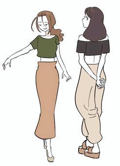 夏コーデ・レディース レディース,女性,人物,夏,コーデ,オフショルダー,サンダルのイラスト素材