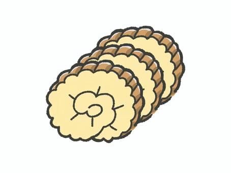 伊達巻(３個) 伊達巻,おせち,正月,縁起物,料理,食べ物,黄色,卵料理,練り物,和食のイラスト素材