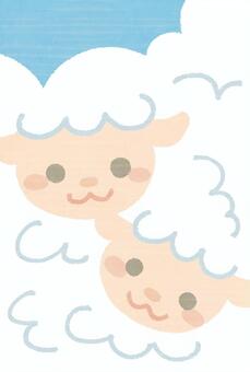 未年・羊の年賀状 年賀状,未年,羊,干支,水彩,手描き,かわいいのイラスト素材