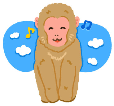 青空を背景に笑っている可愛いニホンザル ニホンザル,猿,動物,座る,笑う,楽しい,嬉しい,笑顔,動物園,かわいいのイラスト素材