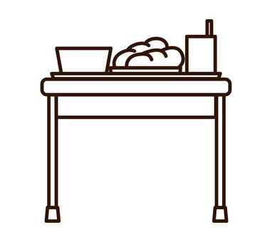 給食が載っている机（線画） 給食,学校,小学校,お盆,お皿,お椀,牛乳パック,パン,一人前,低学年のイラスト素材