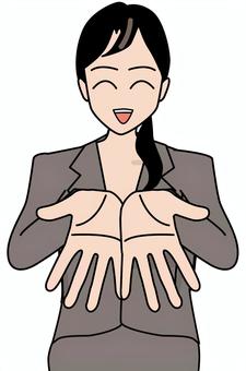 おねだりちょうだい おねだり,ちょうだい,報酬,両手,差し出す,スーツ,社員,若い,女性,笑顔のイラスト素材