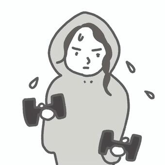 ダイエットイラスト　筋トレ　トレーニング 筋トレ,ダイエット,運動,マッチョ,ストイック,汗,選手,パーカー,トレーニング,ダンベルのイラスト素材
