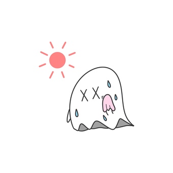 熱中症になりそうなおばけ おばけ,熱中症,暑い,猛暑,猛暑日,日射病,熱中,危険,注意,7月のイラスト素材