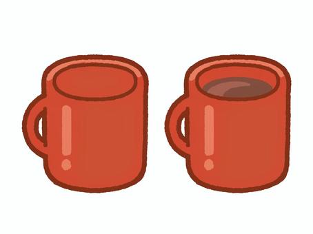 マグカップ　赤 マグカップ,コップ,食器,ティータイム,コーヒー,紅茶,ココア,カフェ,手書き,飲食のイラスト素材