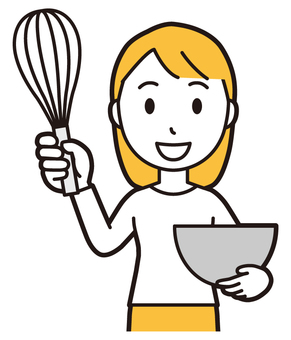  ロングヘア女性(黄)-474-バスト ホイッパー,女性,女の子,人物,かわいい,泡だて器,バストアップ,上半身,若い,挿絵のイラスト素材