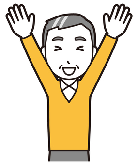 ニット中年男性(黄)-554-バスト  ニット中年男性(黄)-554-バスト 挙手,おじさん,男性,中年,お父さん,パパ,シニア,ミドルエイジ,人物,かわいいのイラスト素材