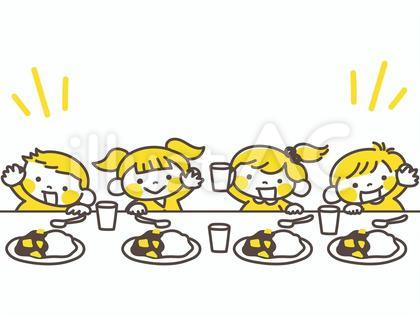 カレーを並んで食べる子供たち