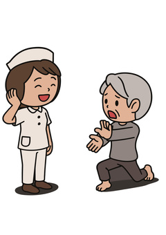 必殺技 患者,年配,かめはめ波,波動拳,真剣,ゲーム,必殺技,看護婦,ナース服,病院のイラスト素材