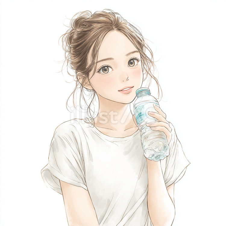 水分補給 水分補給,女性,熱中症予防のイラスト素材