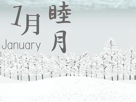 １月のイラスト_3 1月,睦月,文字,和風,月名,英語,英名,冬,冬景色,雪景色のイラスト素材