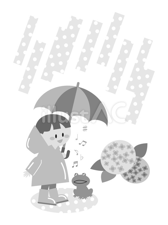 雨降りの日のカエルと子どものイラスト素材 梅雨,雨,雨降りのイラスト素材