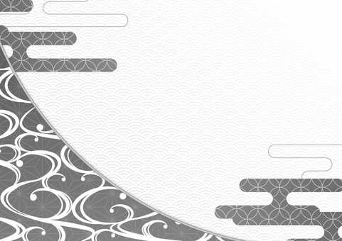 モノトーンのおしゃれな唐草模様の和風素材 和風,和柄,唐草,曲線,雲,モノトーン,背景のイラスト素材