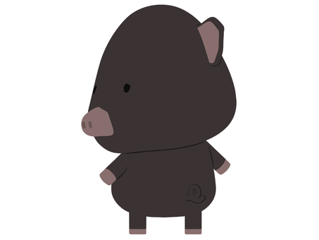振り返る_豚 振り返る,ブタ,黒豚,動物,かわいい,後ろ姿のイラスト素材