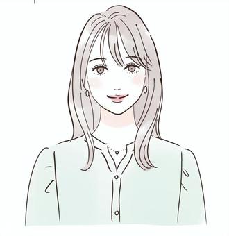 正面を向いて微笑む女性 人物,女性,きれい,リラックス,笑顔,微笑む,セミロング,おしゃれ,可愛い,美人のイラスト素材