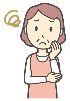  エプロンおばちゃん-122-バスト 困った,おばちゃん,エプロン,お母さん,ママ,中年,おばさん,主婦,人物,かわいいのイラスト素材