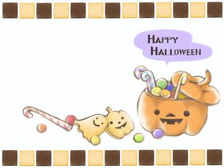 ハロウィンフレーム ハロウィン,フレーム,ハッピーハロウィン,ポストカード,メッセージカード,かぼちゃ,クッキー,杖型キャンディー,保存容器,10月のイラスト素材