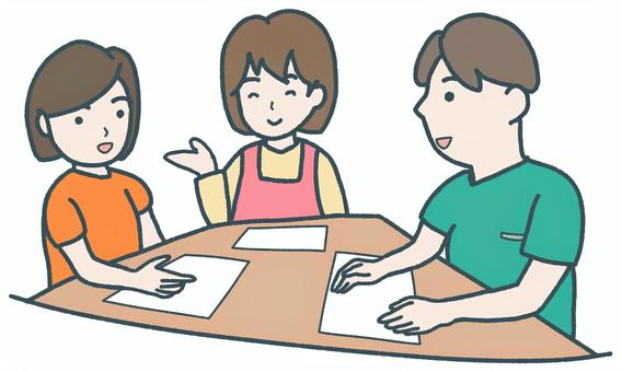 カンファレンス カンファレンス,会議,専門職,保育士,心理師,医師,看護師,福祉,支援,アセスメントのイラスト素材