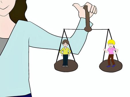 人間は平等である 平等,バランス,天秤,男,公平,男子,男性,のせる,のる,立つのイラスト素材