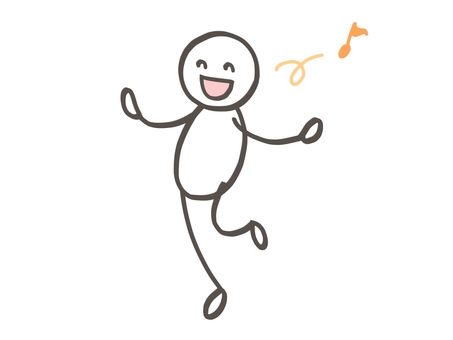 棒人間　嬉しくてスキップする人 棒人間,人,スキップ,ハッピー,笑顔,笑う,喜ぶ,嬉しい,ラッキー,やったーのイラスト素材