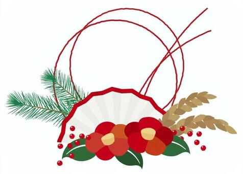 #3475正月飾りと椿 正月,新年,正月飾り,迎春,松,稲穂,南天,椿,花,和風のイラスト素材