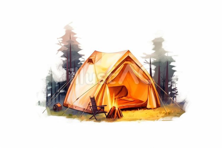 森でキャンプするイラスト０５ キャンプ,テント,アウトドアのイラスト素材