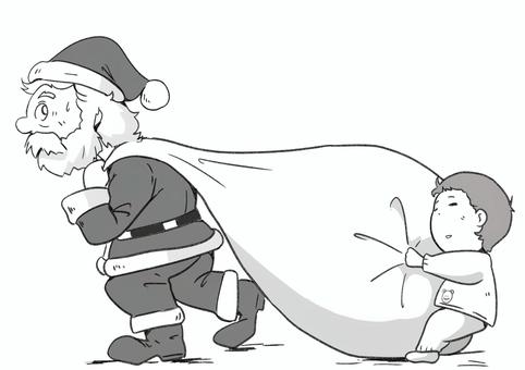 サンタクロースと子供 サンタクロースと子供 サンタクロース,クリスマス,子供,寝ぼけ,男の子,モノクロのイラスト素材