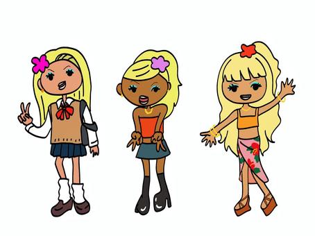 平成ギャル 平成,ギャル,平成ギャル,ギャルピース,パラパラ,ハイビスカス,制服,ルーズソックス,厚底,手描きのイラスト素材